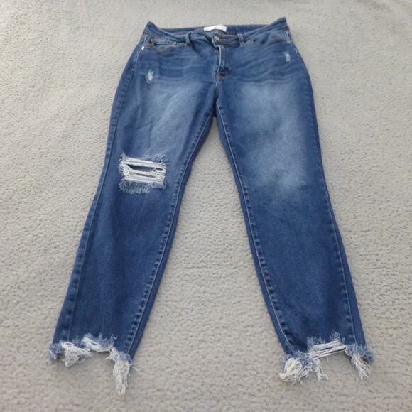 Kancan Jeans Womens XL High Rise Ankle Skinny Raw Hem Med Wash Blue Denim - Picture 1 of 11